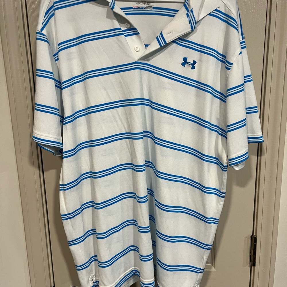 Under Armour Men’s White Polo with Blue Stripes